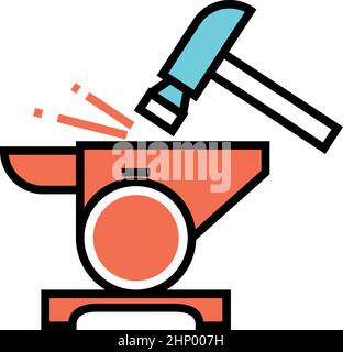 Anvil and hammer icon. Blacksmith symbol. Metal work sign Stock Vector