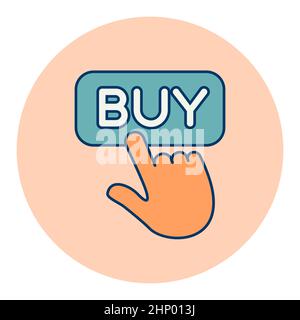 Finger pointing to buy sign isolated icon. E-commerce sign. Graph symbol for your web site design, logo, app, UI. Vector illustration, EPS10. Stock Photo