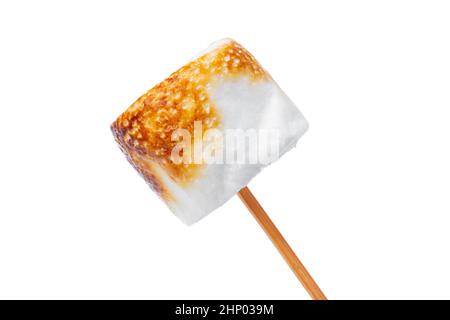 Grilled marshmallows on sticks isolated on white Stock Photo