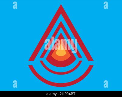 Vector graphics of red color, created as a result of the transformations of a circle and a triangle, representing a burning fire symbol. Stock Vector