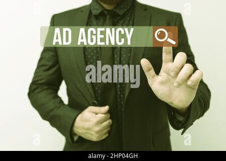 Text showing inspiration Ad Agency, Business concept business dedicated to creating planning and handling advertising Presenting New Plans And Ideas D Stock Photo