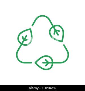 Biodegradable line icon. Green compostable symbol. Triangle arrows with leaf. Recycling sign. Organic product cycle. Sustainable lifestyle. Vector Stock Vector