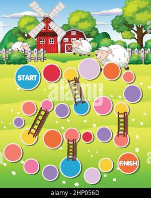 Snake ladders game template with farm theme illustration Stock Vector