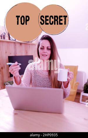 Inspiration showing sign Top Secret, Word Written on protected by a high degree of secrecy Highly confidential Internet Video Chat Concept, Abstract L Stock Photo