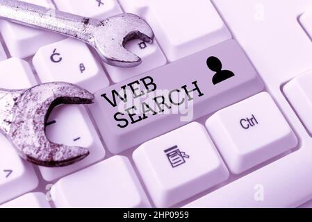 Handwriting text Web Search, Word Written on software system designed to search for information on the web Abstract Programmer Typing Antivirus Codes, Stock Photo