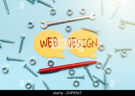Conceptual display Web Design, Concept meaning Website development Designing and process of creating websites New Ideas Brainstoming For Maintenance P Stock Photo