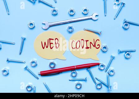 Inspiration showing sign Web Coding, Internet Concept work involved in developing a web site for the Internet New Ideas Brainstoming For Maintenance P Stock Photo