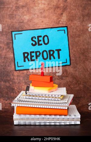 Conceptual caption Seo Report, Conceptual photo notifying on how website is performing in search engine results Organized And Neat Sorting Arrangement Stock Photo