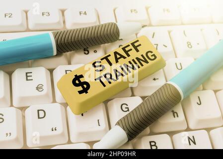 Text sign showing Staff Training, Concept meaning learn specific knowledge improve performance in current roles Connecting With Online Friends, Making Stock Photo