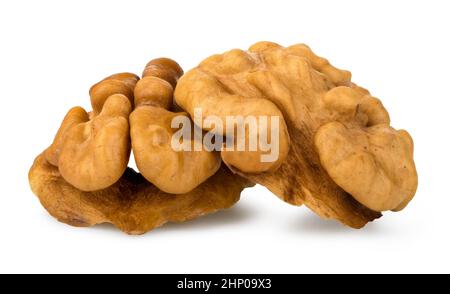 Two peeled walnuts isolated on a white background Stock Photo