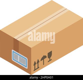 Isometric cardboard box. Carton package icon. Closed parcel Stock Vector