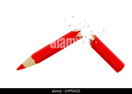 Broken pencil isolated on white background. Break wood pen. Snapped red pencil. Error, stress, anger or failure concept icon.Stock vector illustration Stock Vector