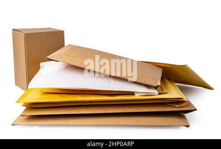 Stack of envelopes on white background Stock Photo