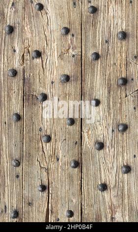 Wood planks with screws and nails texture. Wooden beach way