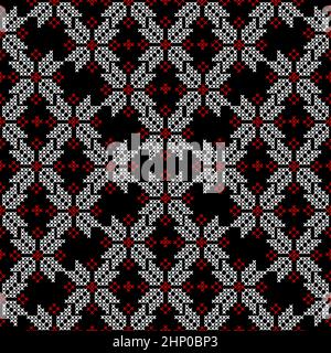 Embroidered cross-stitch seamless pattern with ethnic motifs Stock Photo