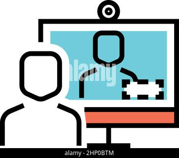 Video call icon. Person talking to monitor and webcamera Stock Vector