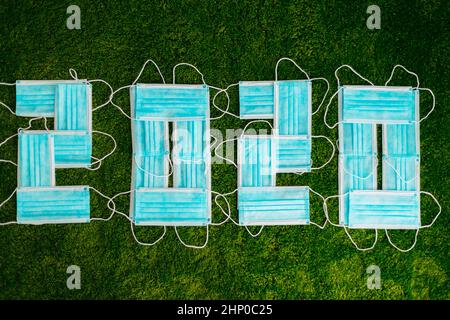 2020 Year Composed of Blue Medical Masks Stock Photo