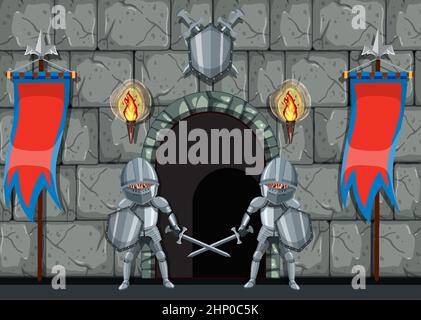Medieval outdoor scene with armoured knights illustration Stock Vector ...