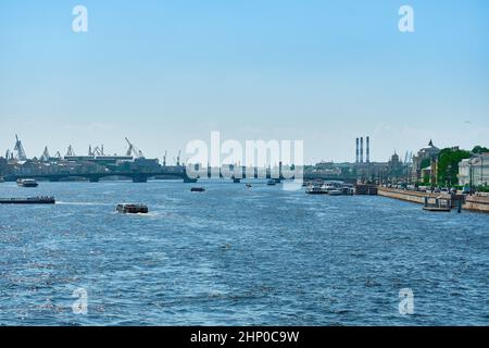 Saint-Petersburg, Russia - Jun 07, 2021: Bolshaya Neva Embankment Stock Photo