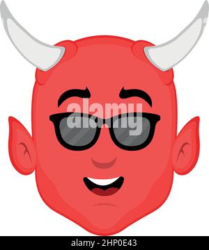 Vector illustration of the face of a cartoon devil with sunglasses Stock Vector