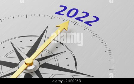 Compass needle pointing to the text 2021 - 3d render Stock Photo