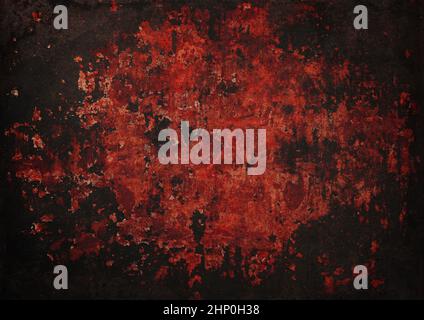 Close up grunge brown abstract uneven background texture of vintage weathered corroded rusty metal surface with dark vignette frame Stock Photo