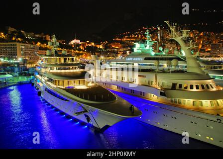 Monaco harbor at night Stock Photo
