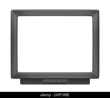 CRT TV with empty screen isolated on white background, front view Stock Photo