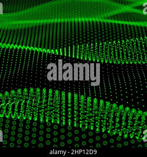 Abstract bokeh dots waves. Green on black. Stock Photo