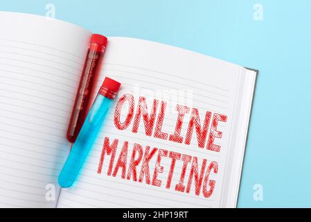 Handwriting text Online Marketing, Conceptual photo leveraging web based channels spread about companys brand Writing Important Medical Notes Laborato Stock Photo