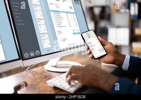 Digital Invoice Document Or Payment Receipt On Mobile Phone Stock Photo