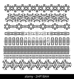 Vector set of decorative patterns. Horizontal oriental lace borders. Border and frame. Seamless vintage damask pattern. Stock Vector