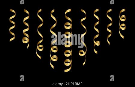 Golden serpentine and carnival ribbon collection. Vector illustration. Stock Vector