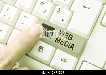 Writing displaying text Web Media, Concept meaning audio and visual forms of communication presented on the web Abstract Typing Presentation Message, Stock Photo