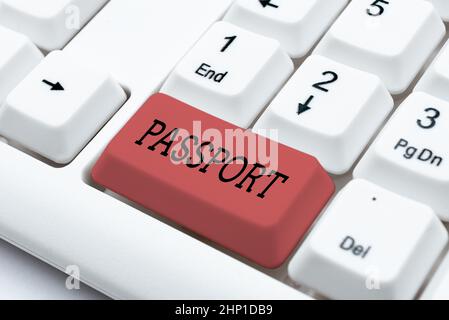 Handwriting text Passport, Word for official document issued by a government certifying the identity Abstract Presenting Ethical Hacker, Typing Creati Stock Photo