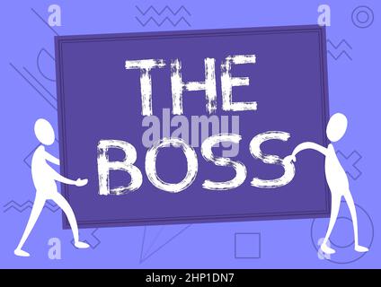 Writing displaying text The Boss, Business showcase a person who exercises control or authority in the organization Two Colleagues Standing Carrying L Stock Photo