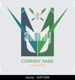 Minimal geometric business logo vector with blue and green color shades along with orange circles Stock Vector