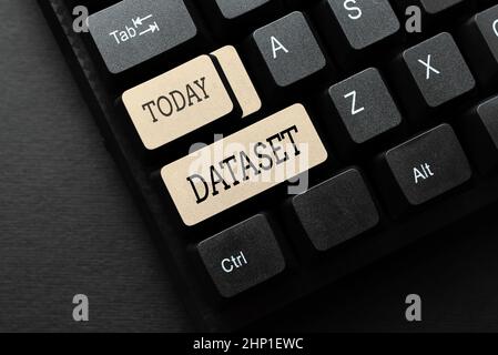Sign displaying Dataset, Conceptual photo collection of numbers or values that relate to a particular subject Composing New Email Message, Researching Stock Photo