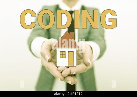 Writing displaying text Coding, Internet Concept assigning code to something for classification identification Real Estate Agent Selling New Property, Stock Photo