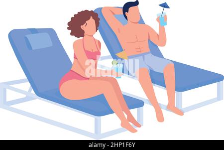 Couple drinking cocktails and relaxing together semi flat color vector characters Stock Vector