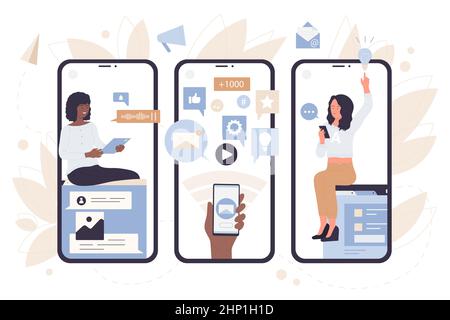 Online chat of young people with friends on screens of mobile phones vector  illustration. Cartoon hand holding smartphone, digital bubbles with news  Stock Vector Image & Art - Alamy