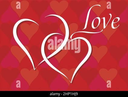 Two intertwined hearts for romantic couples, wedding or Valentines' cards decoration and background. Vector graphic silhouette of a hearts on a hearts Stock Vector