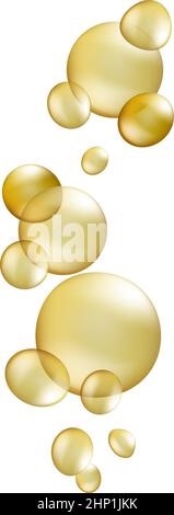 Realistic oil bubbles. Golden yellow transparent balls isolated on white background Stock Vector