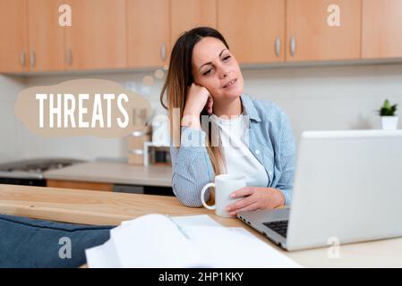 Conceptual display Threats, Word for Statement of an intention to inflict pain hostile action on someone Searching Kitchen Cleaning Tips Online, Brows Stock Photo