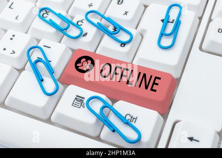 Inspiration showing sign Offline, Word for Not having directly connected to a computer or external network Abstract Typing Presentation Message, Retyp Stock Photo