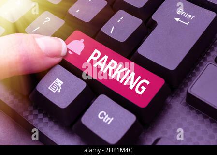 Writing displaying text Parking, Concept meaning leaving a vehicle in a particular place for a period of time Abstract Replying To Online Message, Typ Stock Photo