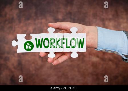 Conceptual display Workflow, Business approach Series of activities or procedures necessary to complete a task Businesswoman Find Strategy For Resolvi Stock Photo