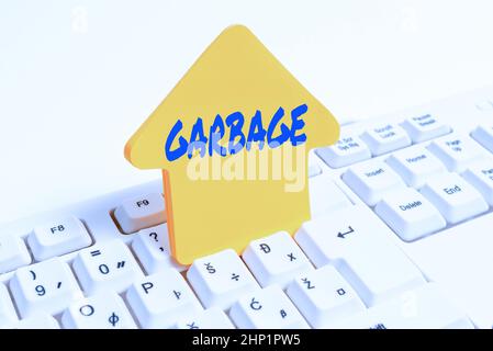 Text sign showing Garbage. Business photo text waste material or