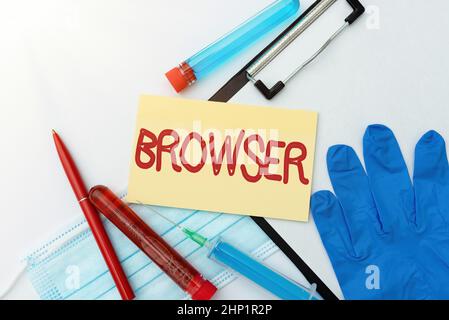 Text sign showing Browser, Word for Computer program Graphical user interface Displaying HTML files Sending Virus Awareness Message, Abstract Avoiding Stock Photo
