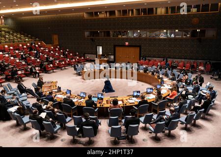 New York, NY - February 17, 2022: Security Council meeting on situation on Ukraine-Russia borders at UN Headquarters Stock Photo